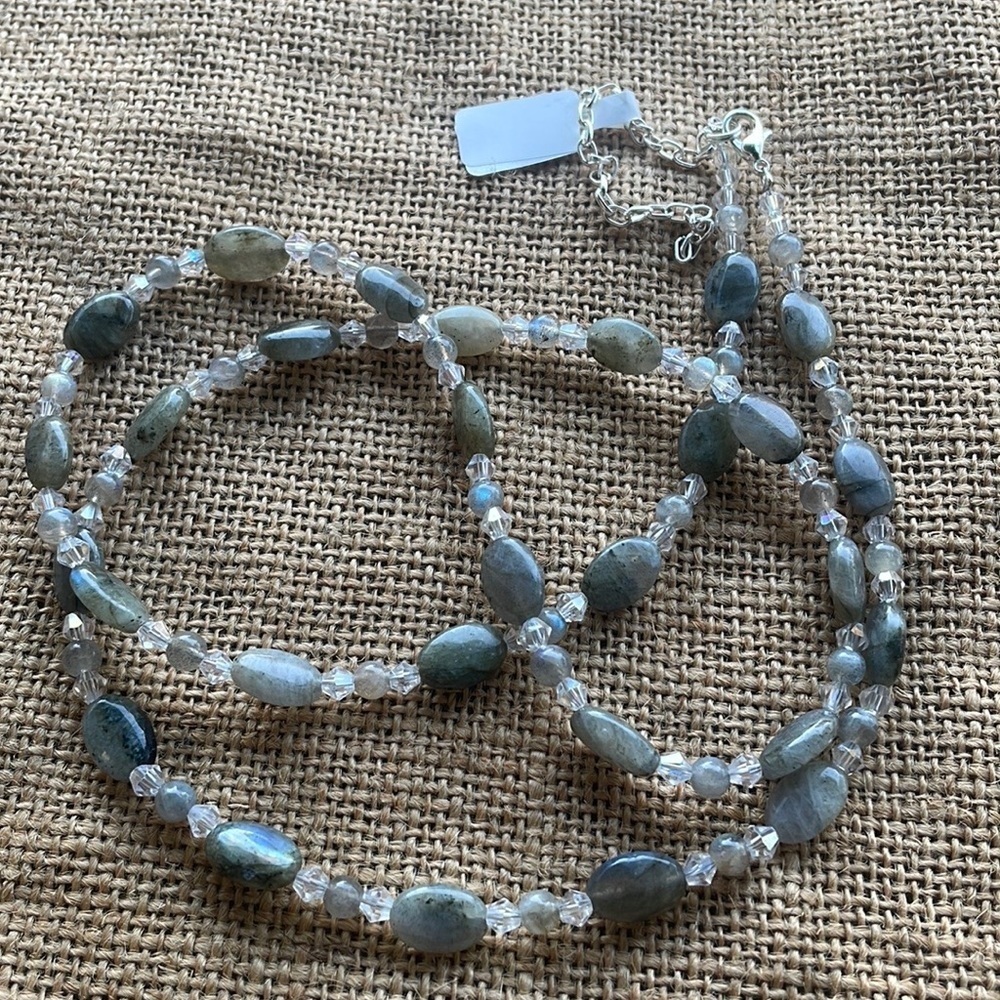 Labradorite Stone & Crystal necklace adjustable Handmade New - Picture 9 of 11